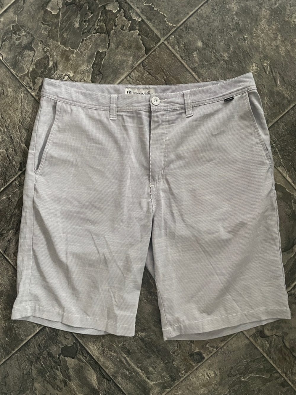 TRAVIS MATHEW Gray Mens Striped Pattern Flat Front Golf Athleisure Sporty Shorts
